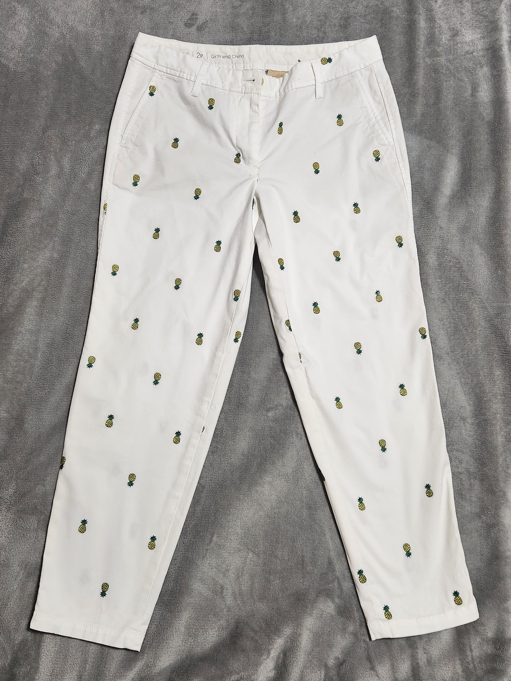 Talbots White Pineapple Embroidered Girlfriend Chino Pants 2P